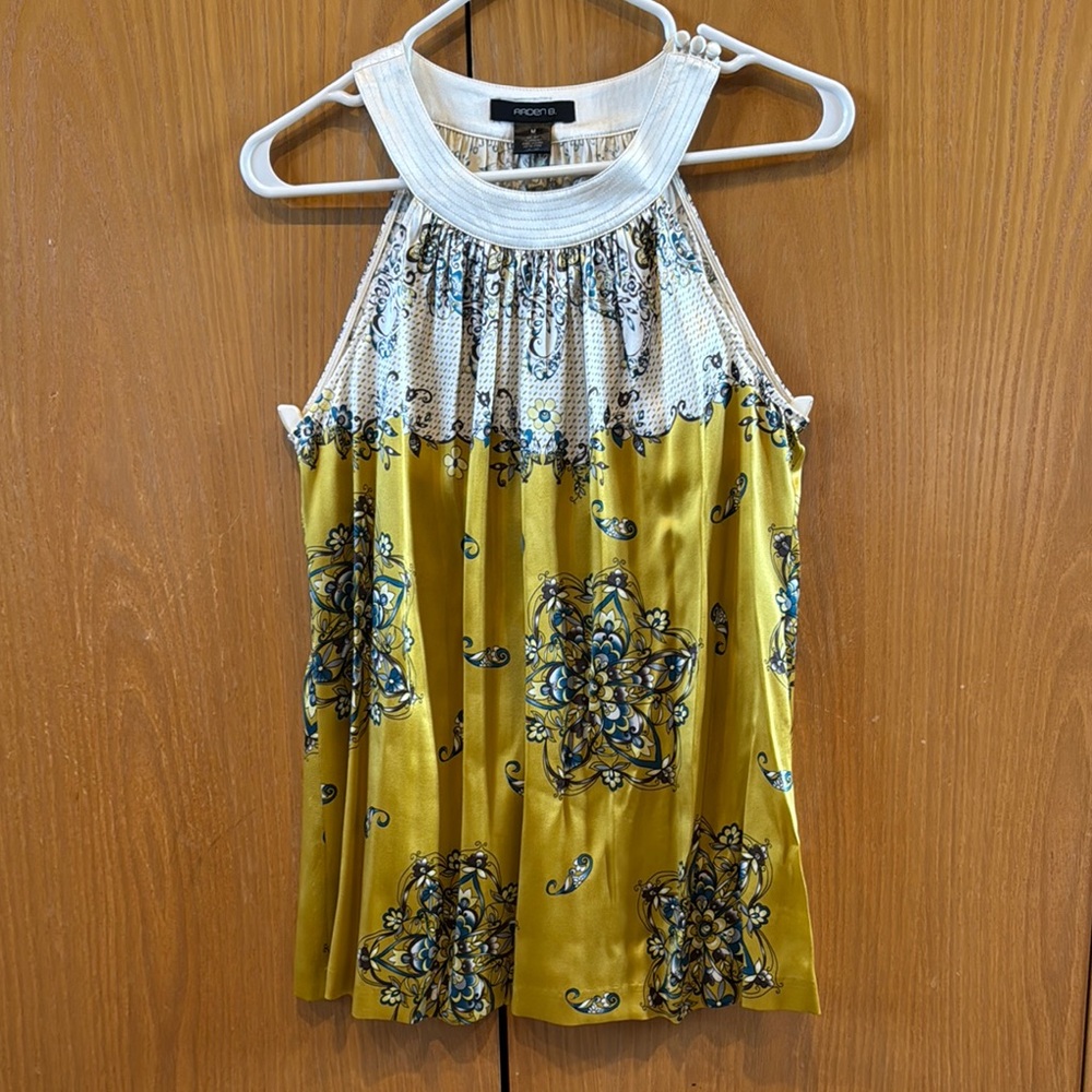 Arden B Yellow and Blue Pleated Smocked Tank Top